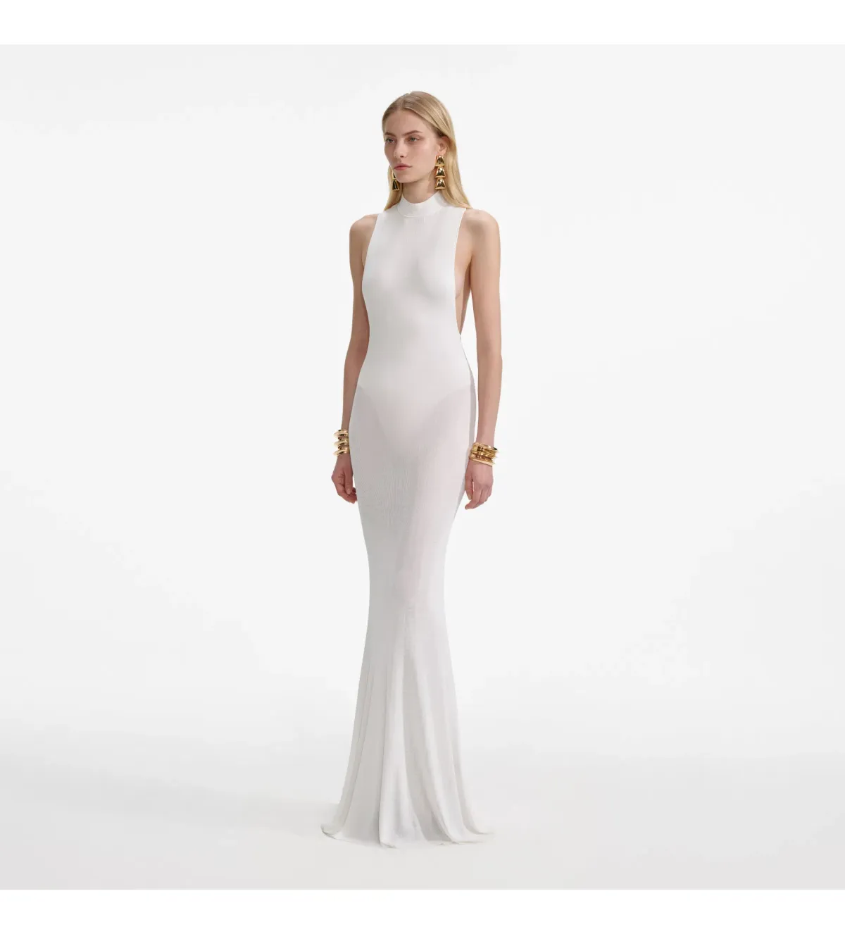 Selft Portrait Racer Back Viscose Knit in White Maxi Dress Size 6 - Image 2