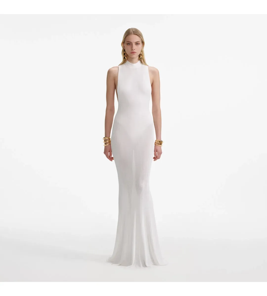 Selft Portrait Racer Back Viscose Knit in White Maxi Dress Size 6 for rent on The Volte - main image