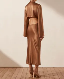 Shona Joy Felicity Long Sleeve Tie Front Midi Dress Brown Size S AU 8 for rent on The Volte - image 4