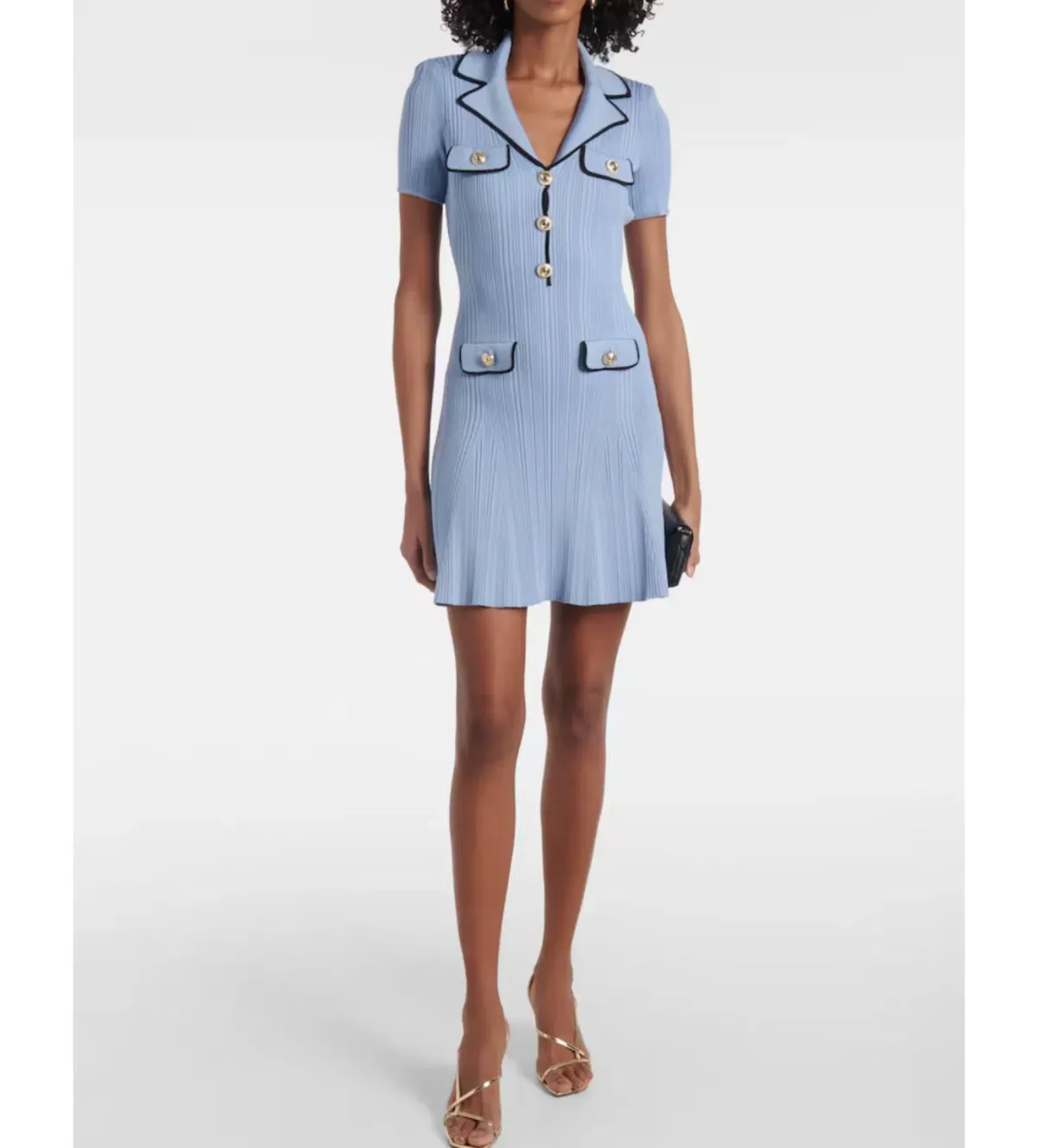 Self Portrait Ribbed Knit Mini Dress Blue Size 10 for rent on The Volte - main image