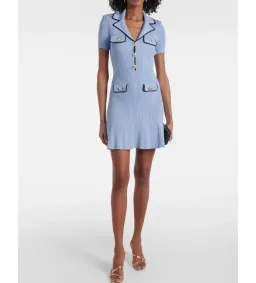 Self Portrait Ribbed Knit Mini Dress Blue Size 10 for rent on The Volte - image 1