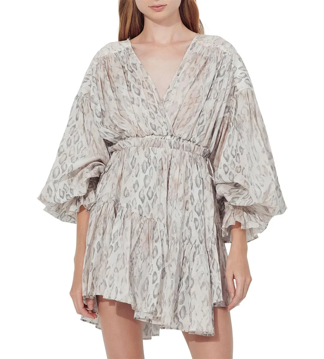 Aje Arabella Wrap Mini Dress in White Serpentes Size AU 6 for rent on The Volte - main image