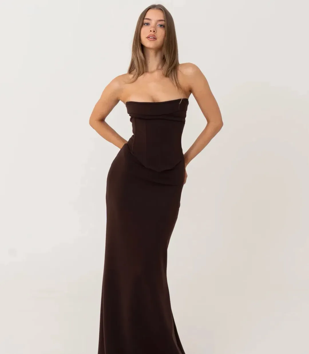 Hntr The Label Louie Gown Brown Size 8 for rent on The Volte - main image