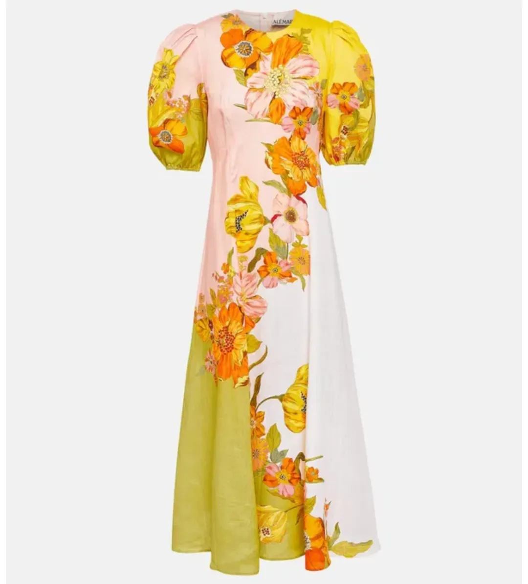 Alemais Silas Floral Linen Midi Dress in Green Size AU 14 for rent on The Volte - main image