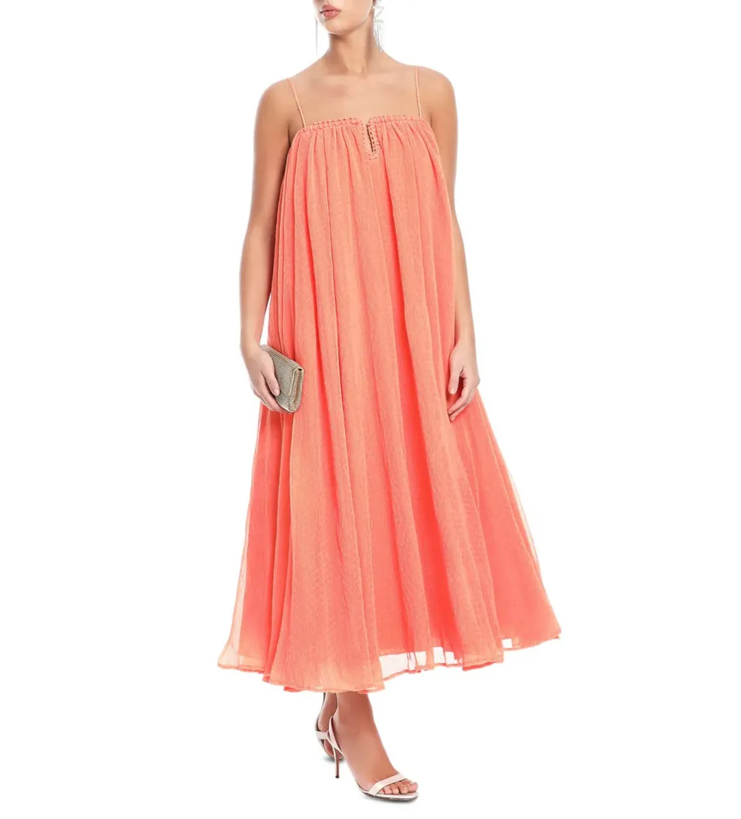 Aje Filigree Sweetheart Midi Dress Sunset Orange Size AU 12 for rent on The Volte - main image