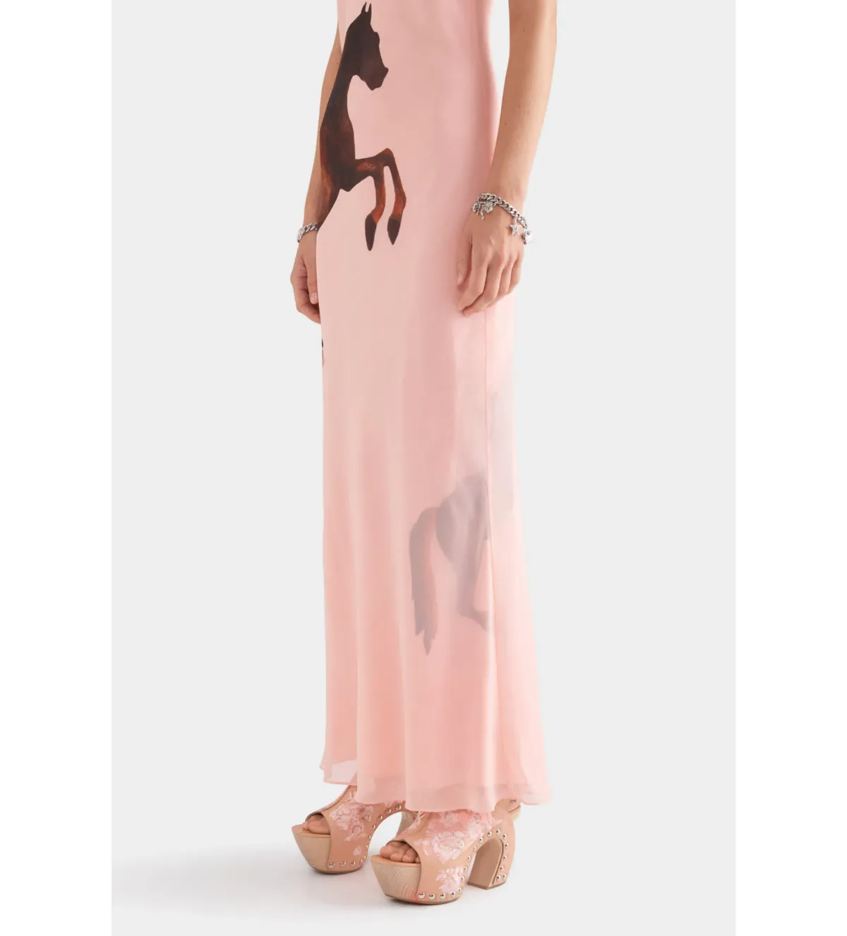Venroy Layered Silk Slip Maxi Dress Pink Horse Stamp Size XS Au 6 - Image 2