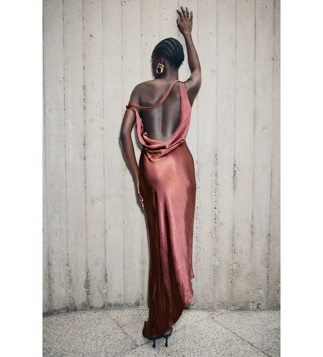 MESHKI Yvette Slip Maxi Dress With Asymmetrical Hem Brown Cherry Size XS Au 6 for rent on The Volte - main image