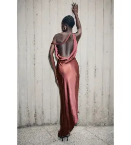 MESHKI Yvette Slip Maxi Dress With Asymmetrical Hem Brown Cherry Size XS Au 6 for rent on The Volte - image 2