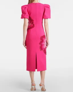 Rebecca Vallance Layana Puff-Sleeve Embellished Midi Dress in Pink Size 10 for rent on The Volte - image 2