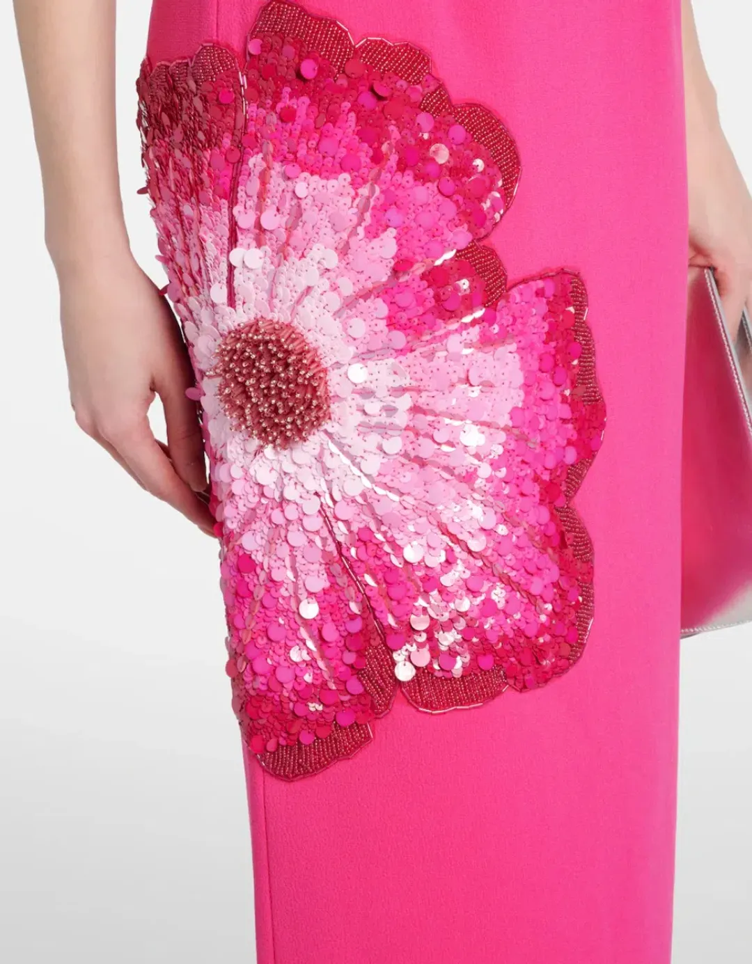 Rebecca Vallance Layana Puff-Sleeve Embellished Midi Dress in Pink Size 10 for rent on The Volte - main image