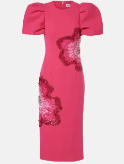 Rebecca Vallance Layana Puff-Sleeve Embellished Midi Dress in Pink Size 10 for rent on The Volte - image 5