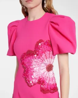 Rebecca Vallance Layana Puff-Sleeve Embellished Midi Dress in Pink Size 10 for rent on The Volte - image 3