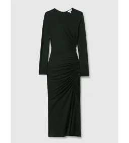 Reiss Rosie Jersey Ruched Midi Dress Dark Green Size 14/XL for rent on The Volte - image 5