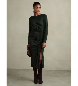 Reiss Rosie Jersey Ruched Midi Dress Dark Green Size 14/XL for rent on The Volte - image 1