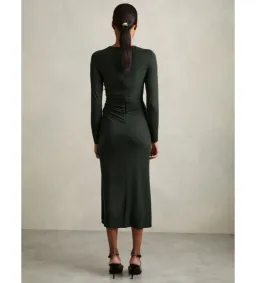 Reiss Rosie Jersey Ruched Midi Dress Dark Green Size 14/XL for rent on The Volte - image 4