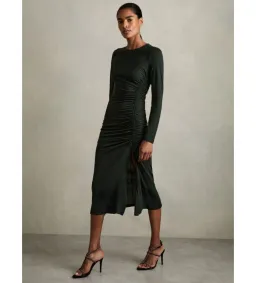 Reiss Rosie Jersey Ruched Midi Dress Dark Green Size 14/XL for rent on The Volte - image 2
