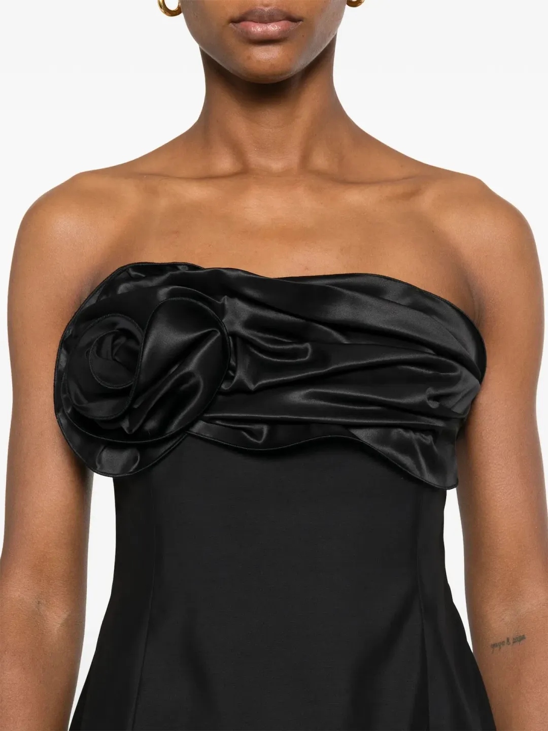 Magda Butrym Strapless Ruched Flower Midi Dress in Black Size 34 / AU 6 for rent on The Volte - main image