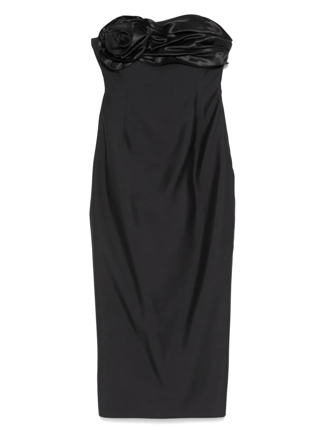 Magda Butrym Strapless Ruched Flower Midi Dress in Black Size 34 / AU 6 for rent on The Volte - main image