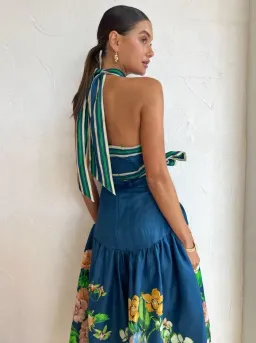 Alemais Lyla Halter Midi Dress Blue Size AU 6 for rent on The Volte - image 4