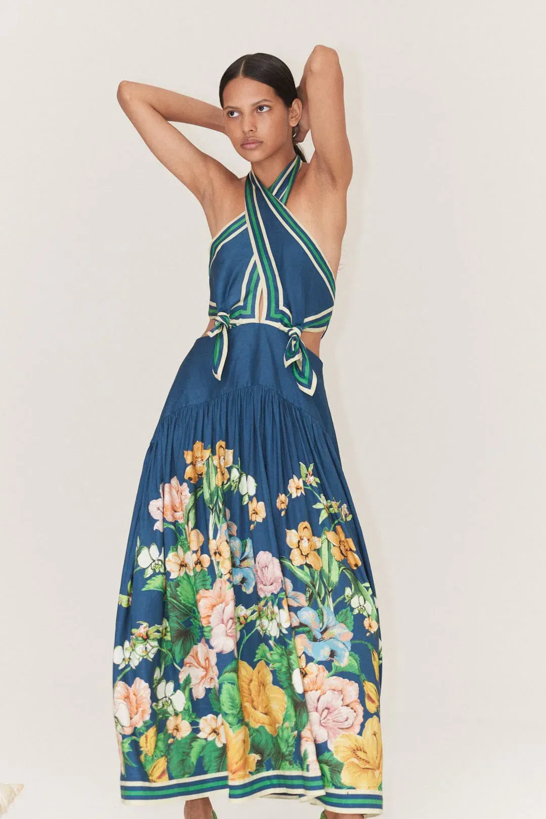 Alemais Lyla Halter Midi Dress Blue Size AU 6 for rent on The Volte - main image