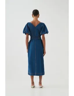Aje Harper Denim Midi Dress in Classic Wash Size 6/XS for rent on The Volte - image 3