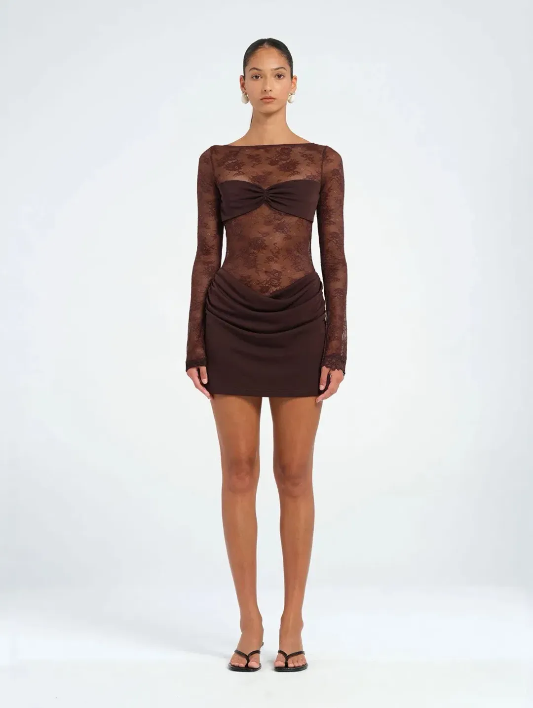 BENNI Oskar Mini Dress in Chocolate Size AU8 for rent on The Volte - main image