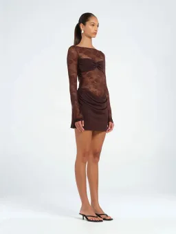 BENNI Oskar Mini Dress in Chocolate Size AU8 for rent on The Volte - image 2