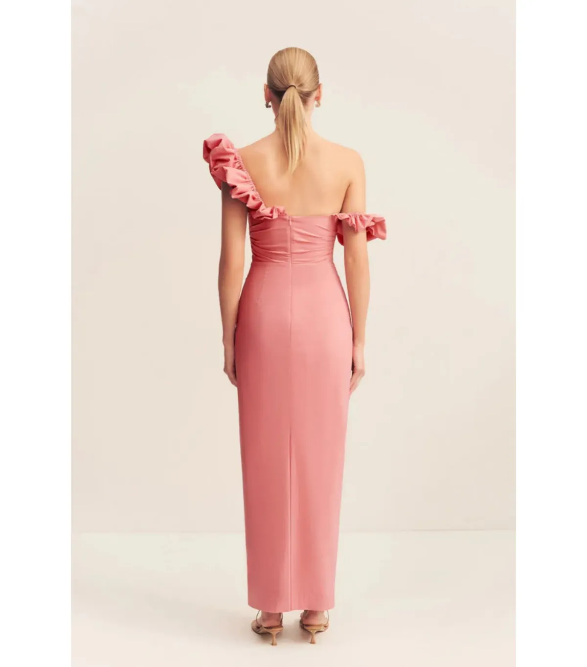 Shona Joy Campbell Ruffle Draped Maxi Dress in Bubblegum Size AU 10 - Image 4