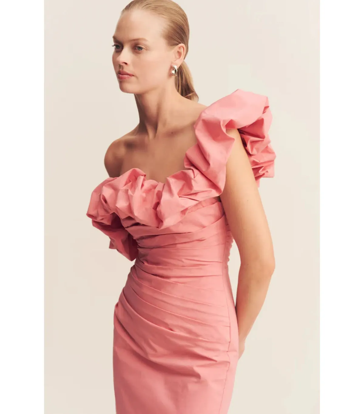 Shona Joy Campbell Ruffle Draped Maxi Dress in Bubblegum Size AU 10 - Image 3
