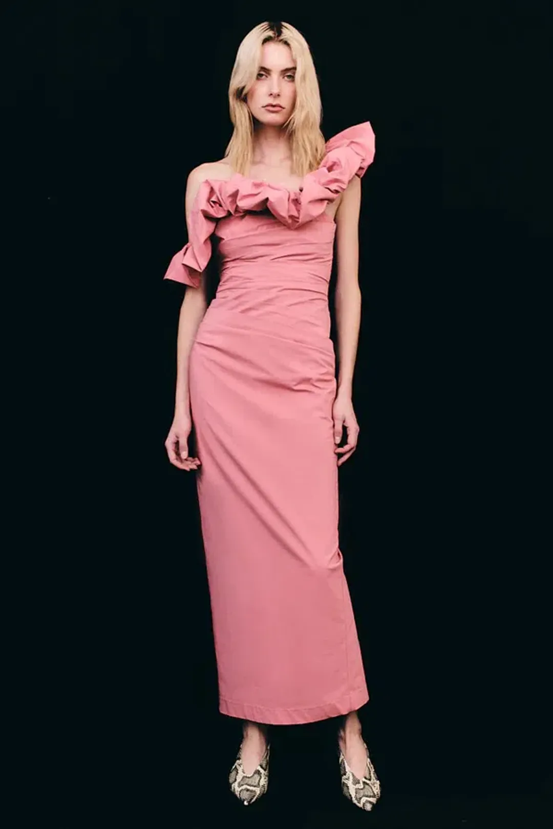 Shona Joy Campbell Ruffle Draped Maxi Dress Bubblegum Size 12 for rent on The Volte - main image