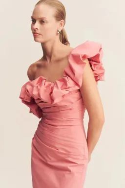 Shona Joy Campbell Ruffle Draped Maxi Dress Bubblegum Size 12 for rent on The Volte - image 2