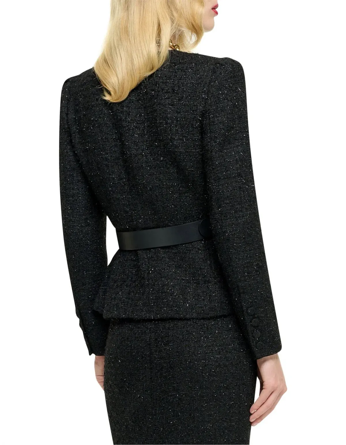 Roland Mouret Long Sleeve Round Neck Boucle Jacket in Black Size - Image 3