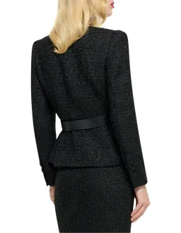 Roland Mouret Long Sleeve Round Neck Boucle Jacket in Black Size for rent on The Volte - image 3