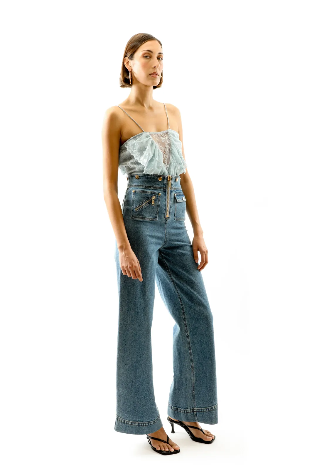 ALICE By Alice McCall Maverick Jumpsuit Light Blue Denim in Size AU 8 for rent on The Volte - main image