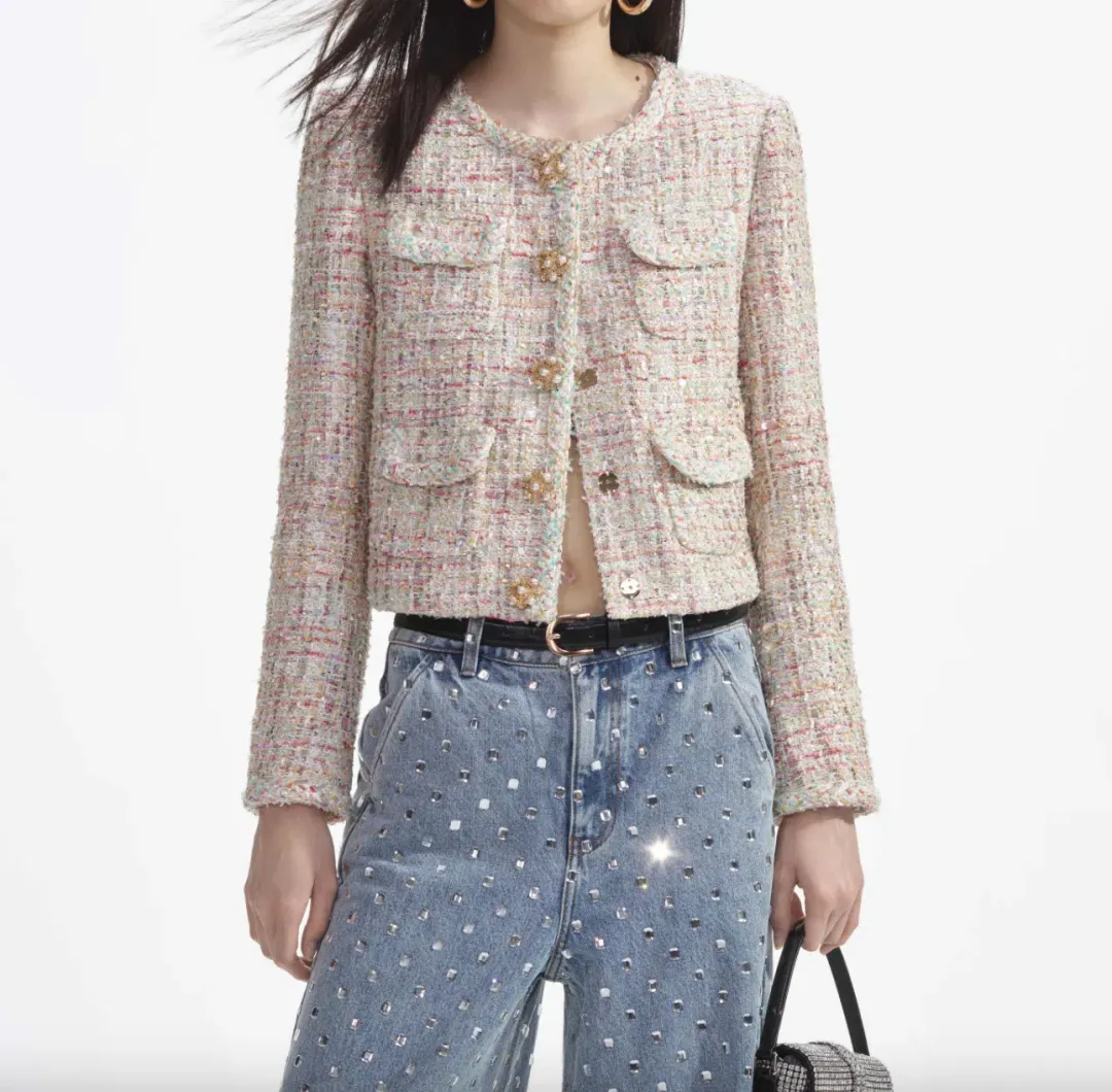 Self Portrait Pastel Boucle Boxy Jacket Multi Size UK / AU 4 for rent on The Volte - main image