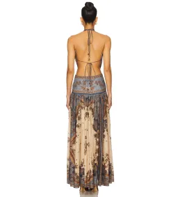 Zimmermann Ascension Plunge Halter Maxi Dress in Blue & Cream Indienne Floral Size 1/ AU 10 for rent on The Volte - image 3