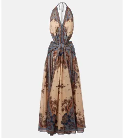 Zimmermann Ascension Plunge Halter Maxi Dress in Blue & Cream Indienne Floral Size 1/ AU 10 for rent on The Volte - image 4