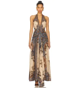 Zimmermann Ascension Plunge Halter Maxi Dress in Blue & Cream Indienne Floral Size 1/ AU 10 for rent on The Volte - image 1