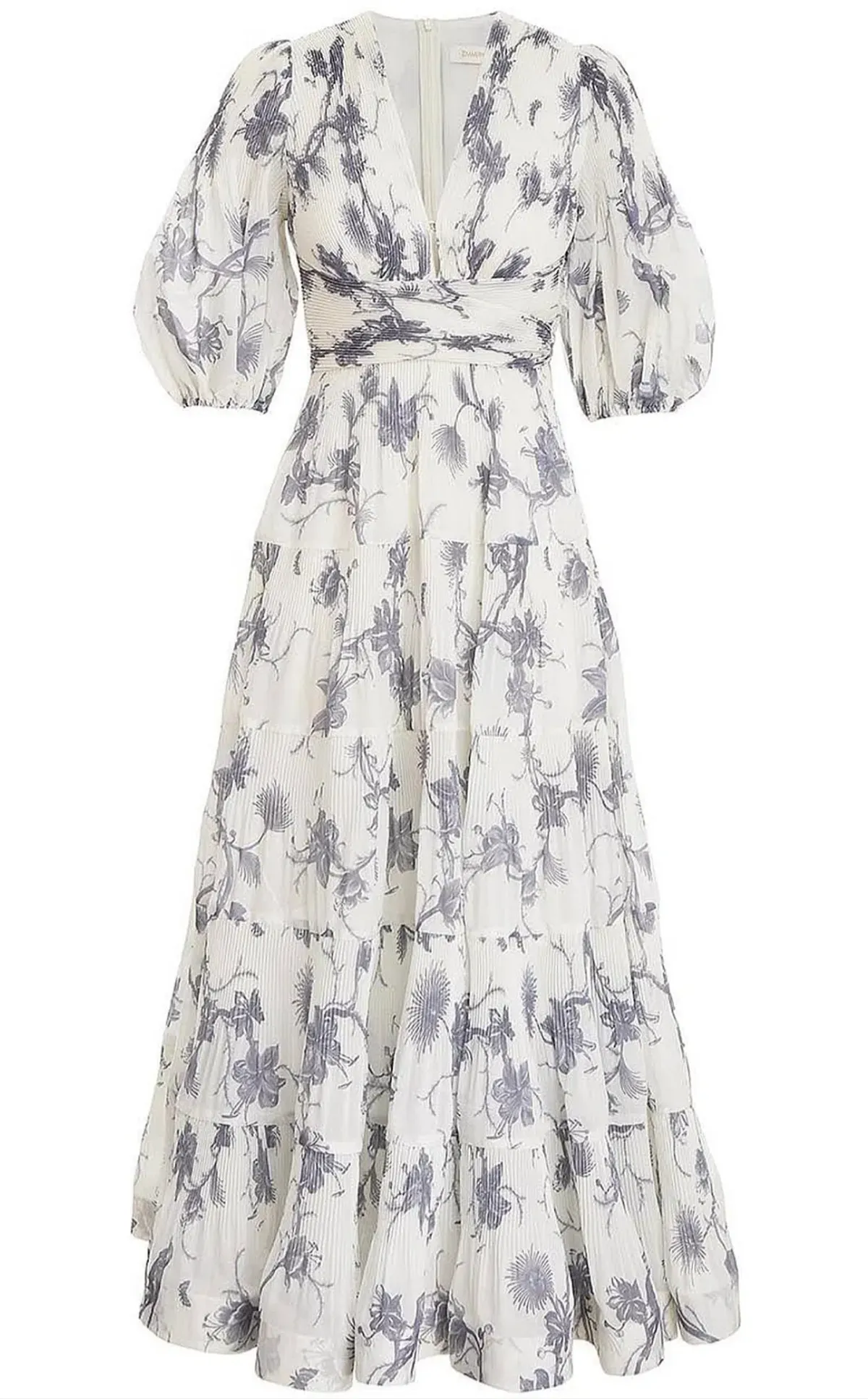 Zimmerman Pleated Midi Dress White & Blue Floral Size 6 - Image 3