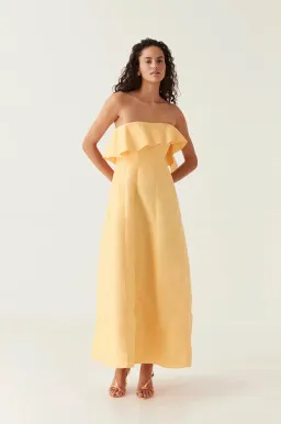 Aje Shallows Strapless Midi Gown in Marigold Yellow Size 10 for rent on The Volte - image 1