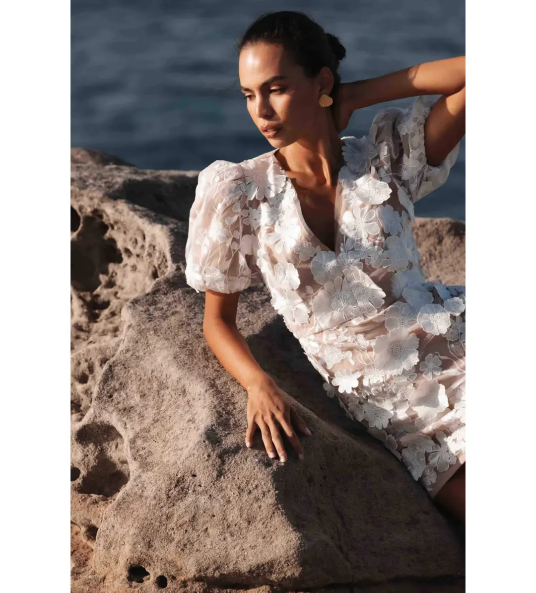 Elliatt Zayla 3D Floral Mini Dress in White Size 8 for rent on The Volte - main image