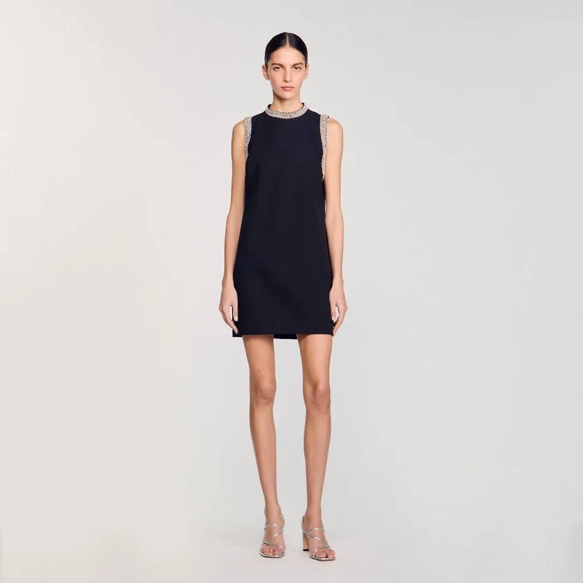 Sandro Rhinestone Embellished Mini Dress Black Size AU 12 - Image 1