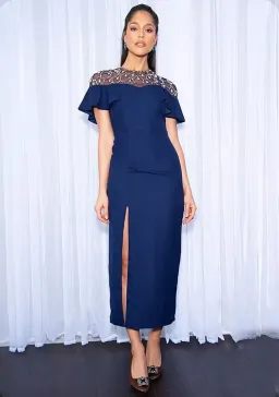Virgos Lounge Navy Pearl Helaine Midi Dress Size 8 for rent on The Volte - image 1