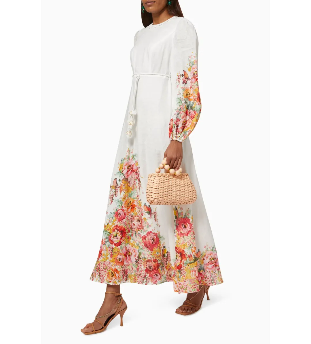 Zimmermann Mae Floral White Linen Midi Dress Size 2 AU 12 for rent on The Volte - main image