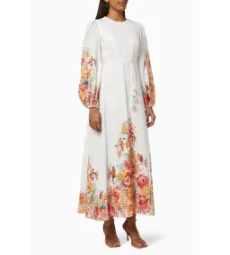 Zimmermann Mae Floral White Linen Midi Dress Size 2 AU 12 for rent on The Volte - image 1
