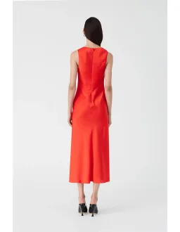 MISHA Ambrosie Satin Midi Dress Vermillion Red Size 12/M for rent on The Volte - image 2