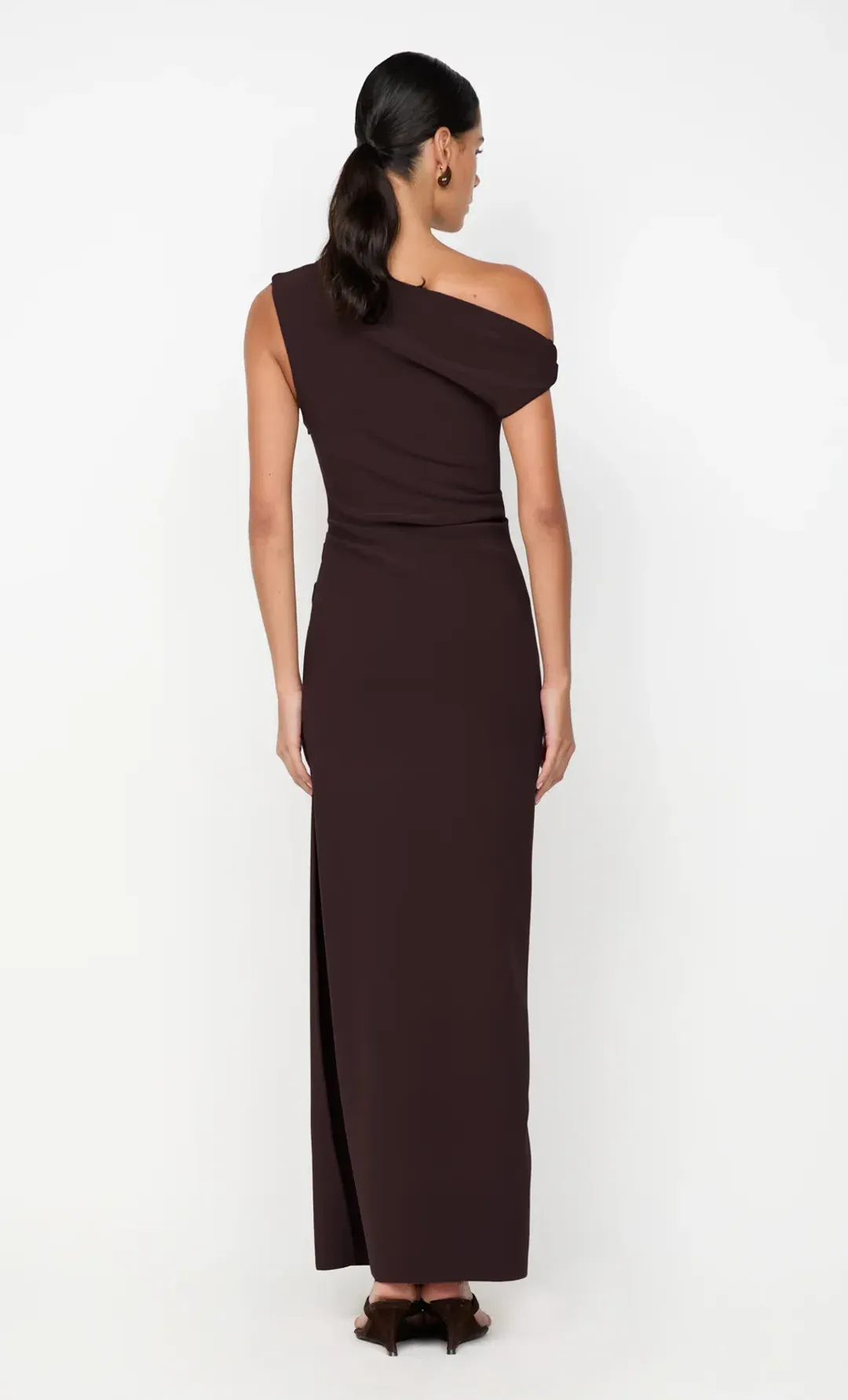 Bec + Bridge Leora Asym Maxi Dress Dark Chocolate Size AU 12 for rent on The Volte - main image