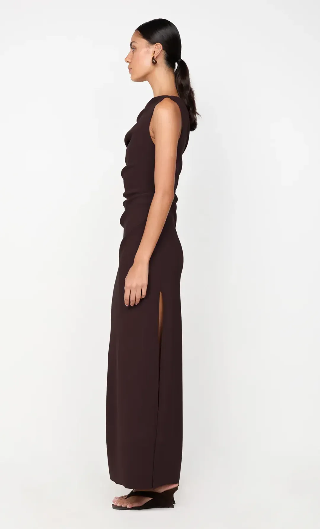 Bec + Bridge Leora Asym Maxi Dress Dark Chocolate Size AU 12 for rent on The Volte - main image