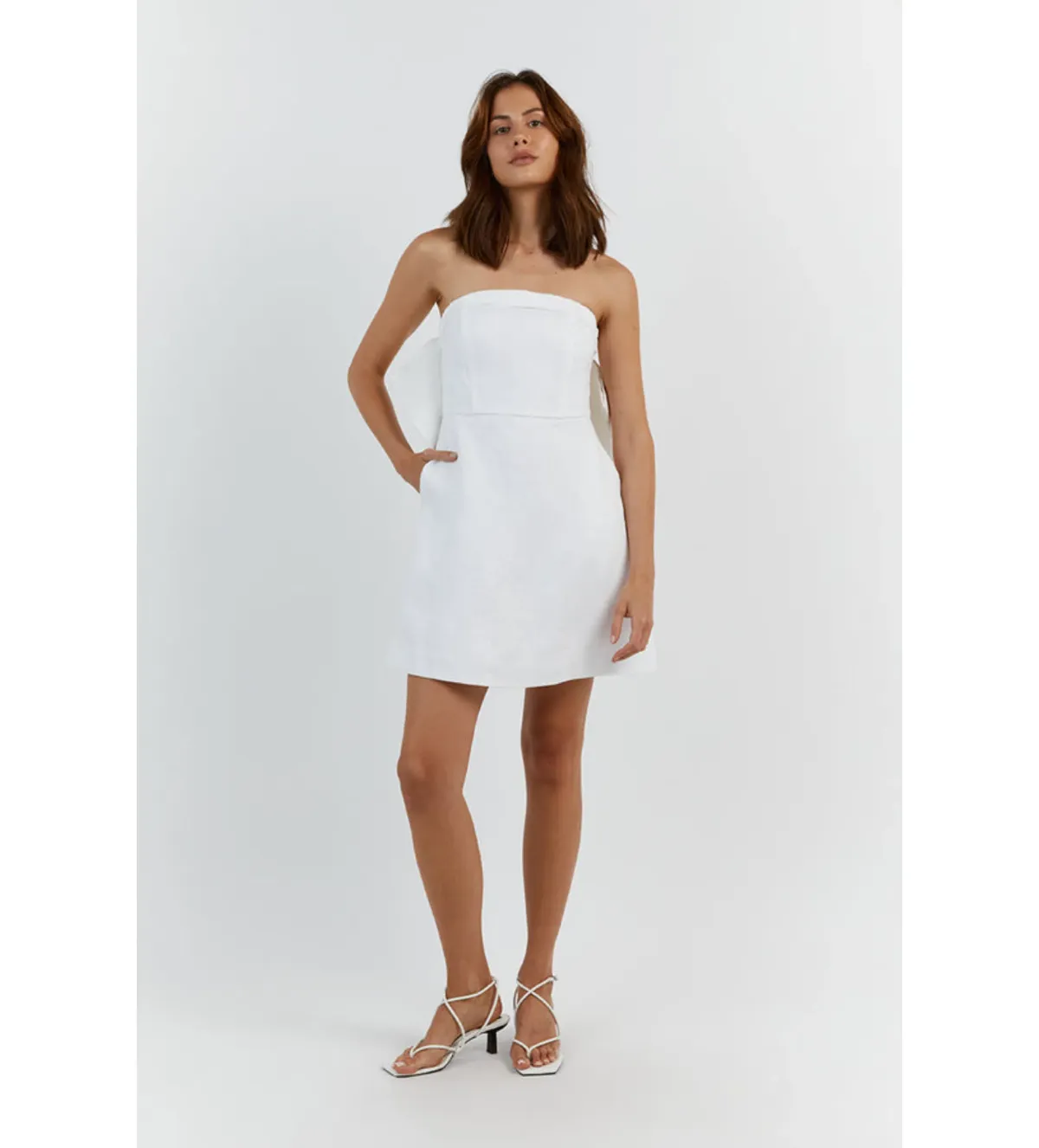 DISSH Aisle White Linen Bow Dress White Size 6 - Image 1