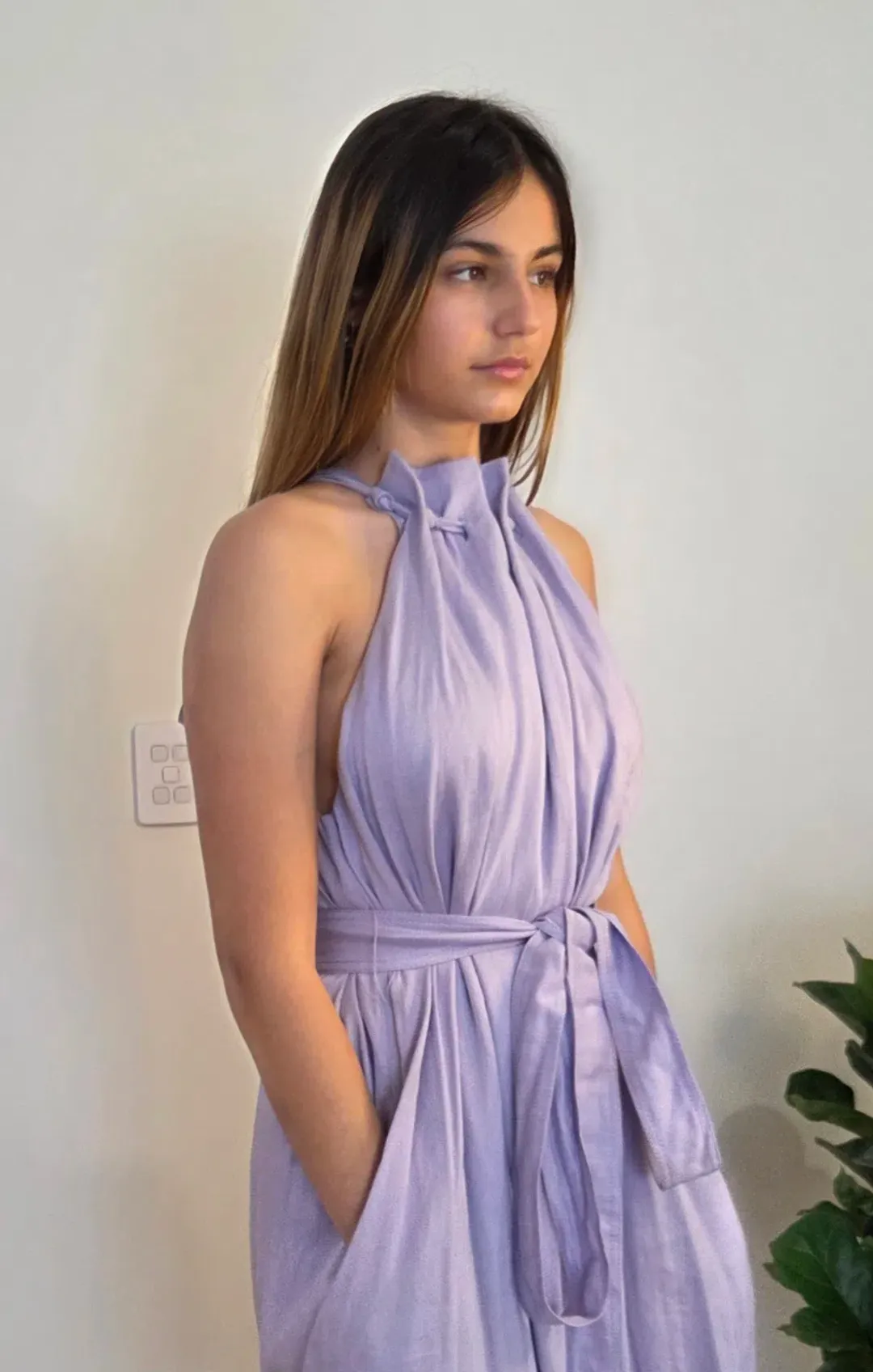 Aje Mariel Trapeze Midi Dress Lilac Size 10 for rent on The Volte - main image